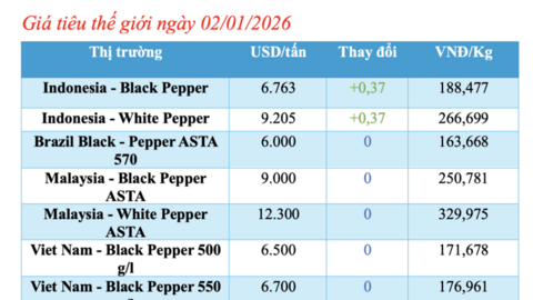Giá tiêu hôm nay 2/01/2026: Giảm nhẹ vài nơi