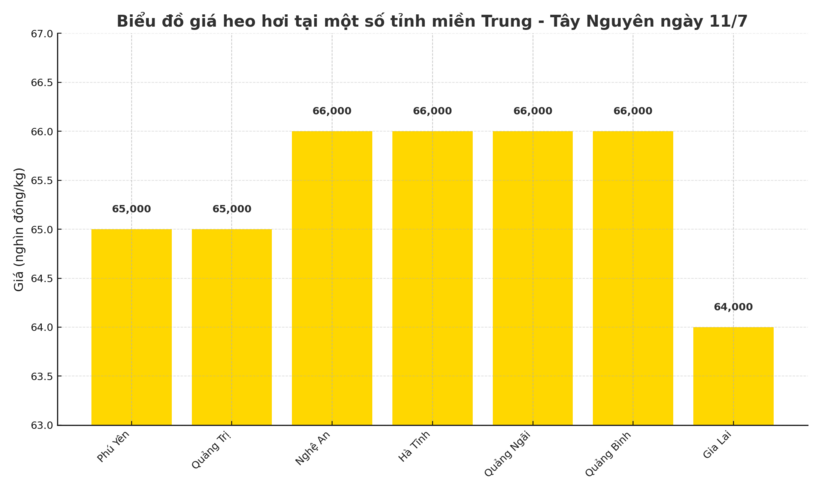 Biểu đồ giá heo hơi tại một số tỉnh miền Trung - Tây Nguyên ngày 11/7