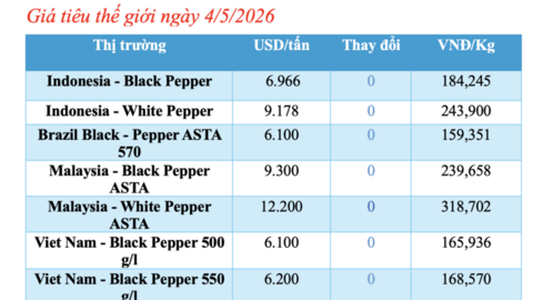 Giá tiêu hôm nay 4/5/2026: Tiếp đà neo cao