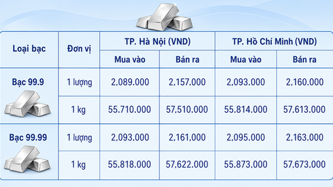Giá bạc hôm nay 22/8/2026: Tiếp tục tăng cao