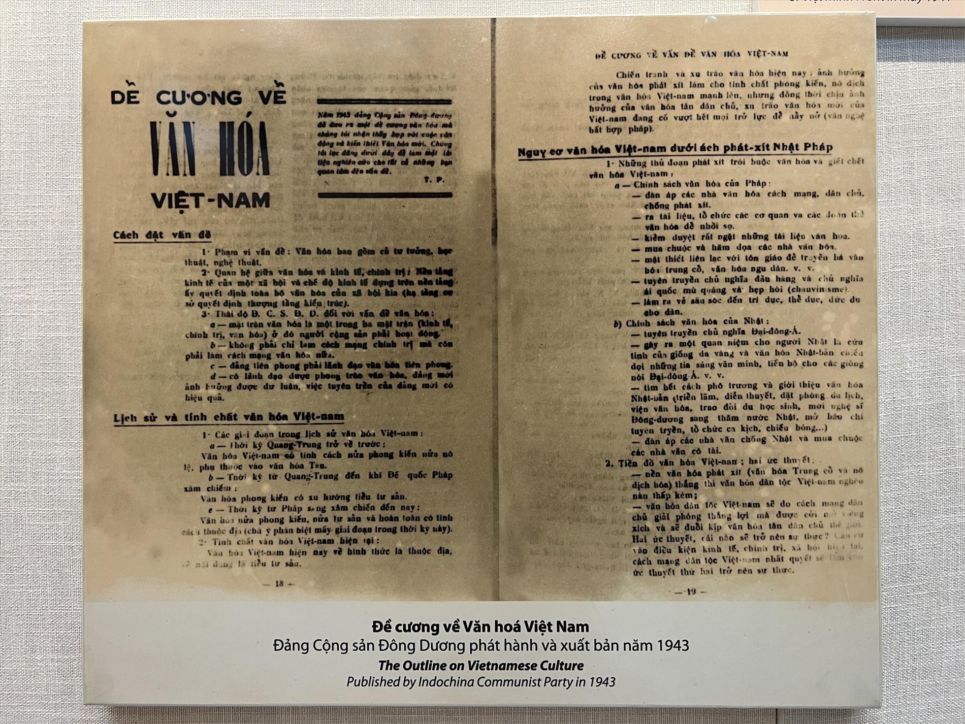 “Đề cương về Văn hóa Việt Nam” năm 1943 trưng bày tại Bảo tàng Lịch sử Quốc gia. Ảnh: Hải Nguyễn