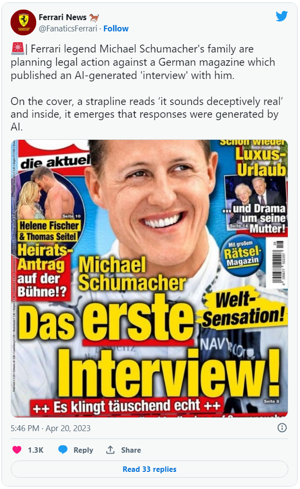 Dùng AI làm giả cuộc phỏng vấn với huyền thoại đua xe F1, một tổng biên tập báo Đức mất chức - Ảnh 2.
