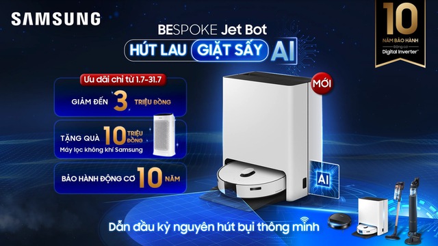 Robot hút bụi, lau nhà Samsung Bespoke JetBot mới: Tích hợp AI, giặt sấy, diệt khuẩn hơi nước 100°C, mua sớm tặng máy lọc không khí- Ảnh 4.