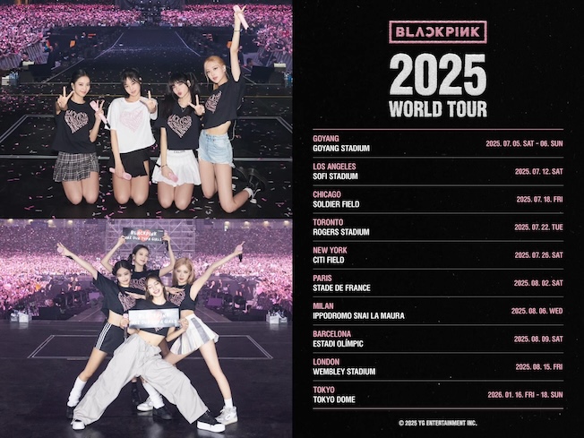 Lịch trình world tour của Blackpink trong năm 2025. Ảnh: YG Entertainment.