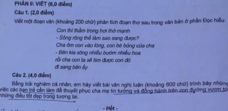 Đề thi môn Ngữ Văn, kỳ thi tuyển sinh lớp 10 tại Đà Nẵng, năm học 2025 - 2026. Ảnh: Nguyễn Linh