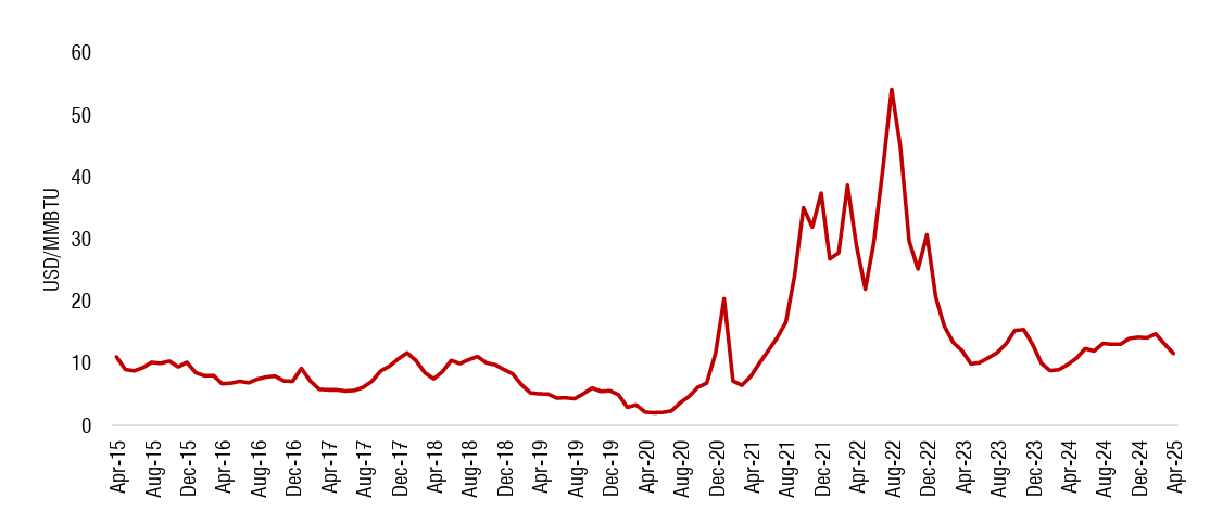 Giá LNG tại Đông Nam Á (dữ liệu tính đến tháng 4/2025). Nguồn: IMF, SSI Research 