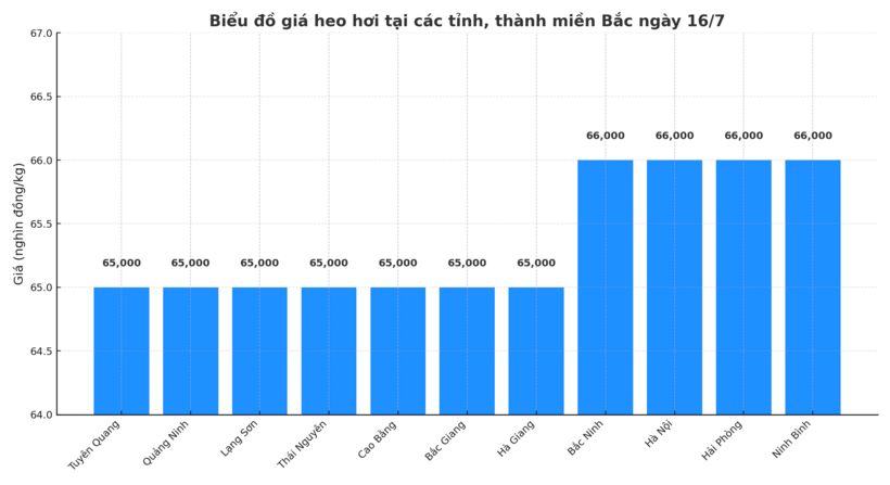 Biểu đồ giá heo hơi tại các tỉnh, thành miền Bắc ngày 16/7