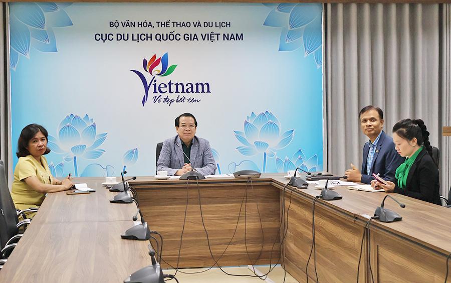 Phó Cục trưởng Cục Du lịch Quốc gia Việt Nam Hà Văn Siêu tại buổi làm việc trực tuyến với Công ty TNHH Yango (Ảnh: TITC)