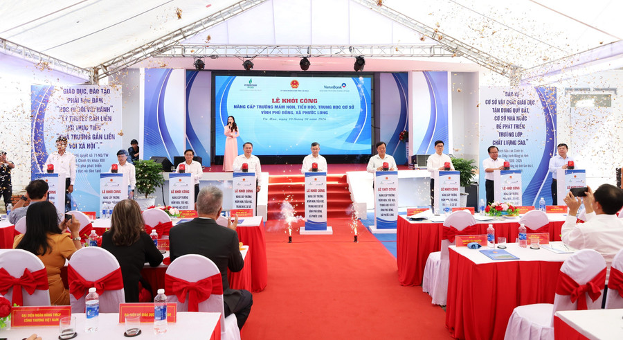 Lễ khởi công nâng cấp, mở rộng các trường học trên địa bàn xã Phước Long, Cà Mau. Ảnh: QM