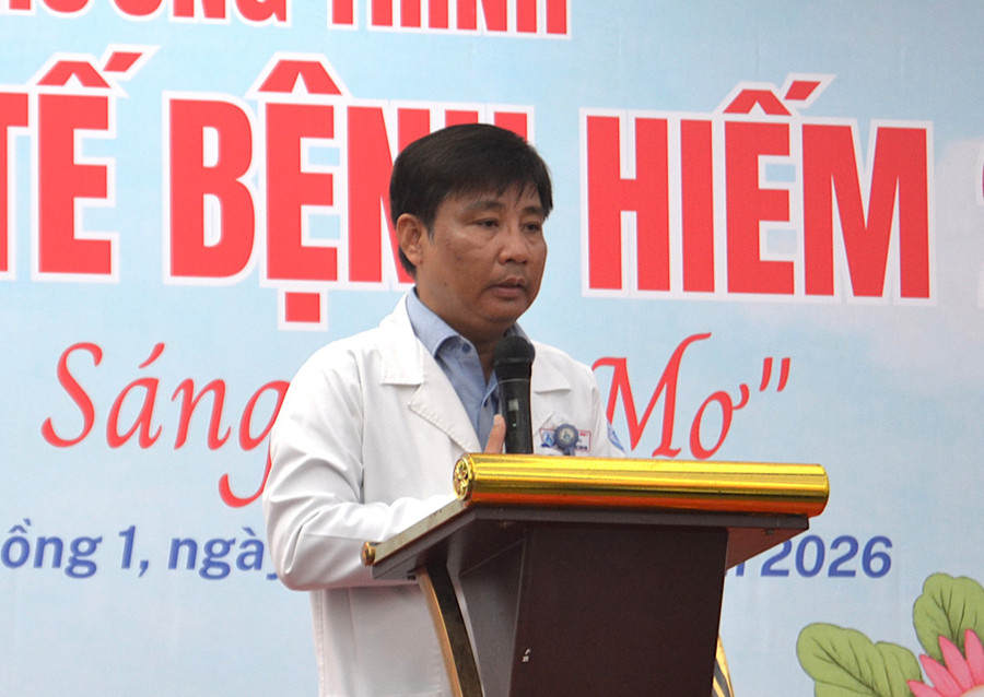 TS.BS CKII Ngô Ngọc Quang Minh - Giám đốc Bệnh viện Nhi đồng 1 phát biểu khai mạc Ngày hội Bệnh hiếm 2026. bvnd2hh.jpg