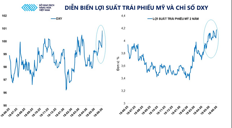 Diễn biến lợi suất trái phiếu Mỹ và chỉ số DXY. Nguồn: MXV
