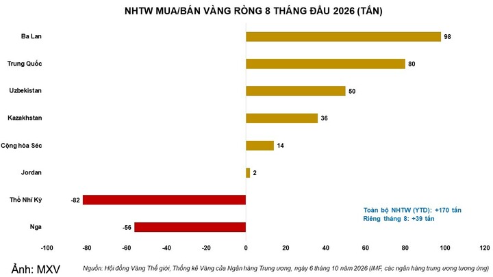 Ngân hàng Trung ương mua - bán vàng ròng 8 tháng đầu năm.