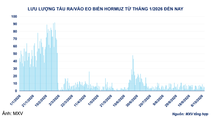 Lưu lượng tàu ra - vào eo biển Hormuz.