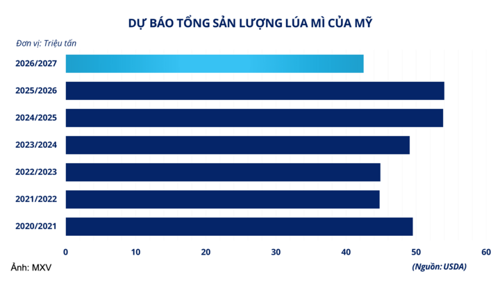Dự báo tổng sản lượng lúa mì của Mỹ.