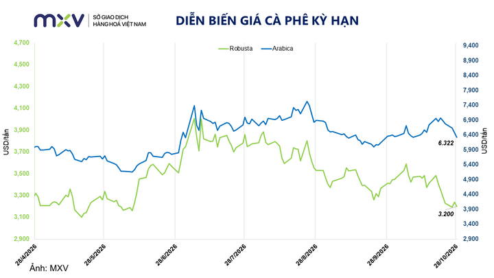 Diễn biến giá cà phê kỳ hạn.